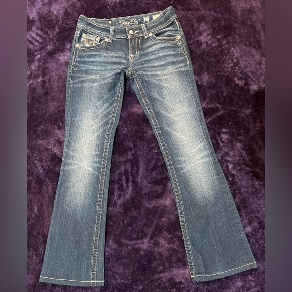 Miss Me Size 27 Jeans Zebra Rhinestone Bling Flap Pocket Boot Cut 30” Inseam - Picture 3 of 6